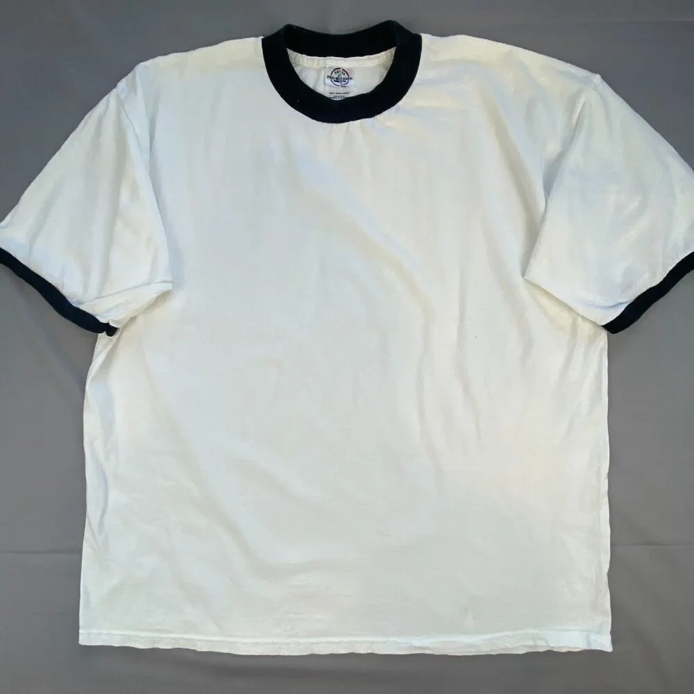 Delta Pro Weight Mens Ringer T Shirt White Black Trim Crew Neck Tee Size XL